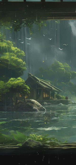护眼雨天绿景