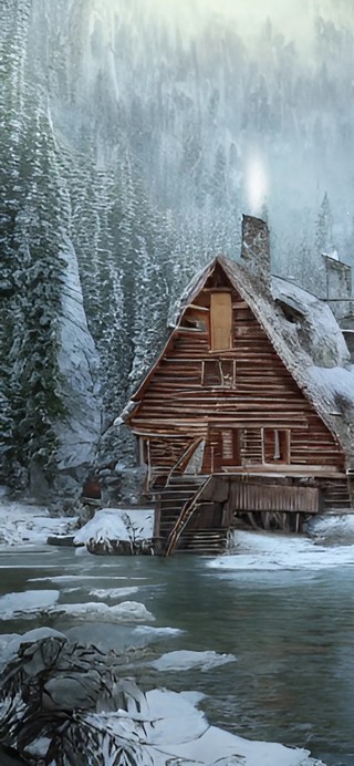 雪山下的小屋