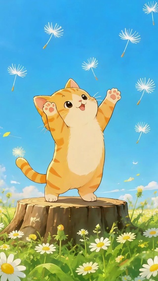 晴日花田可爱橘猫