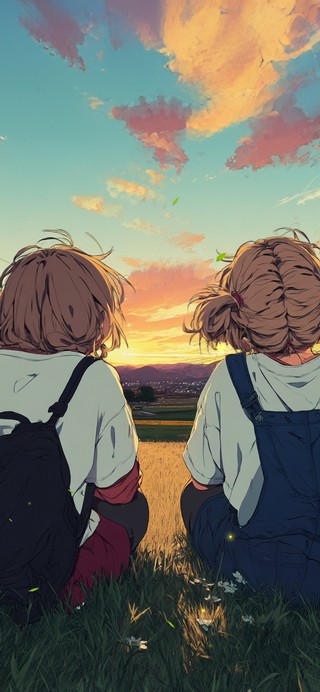 夕阳唯美草原少女