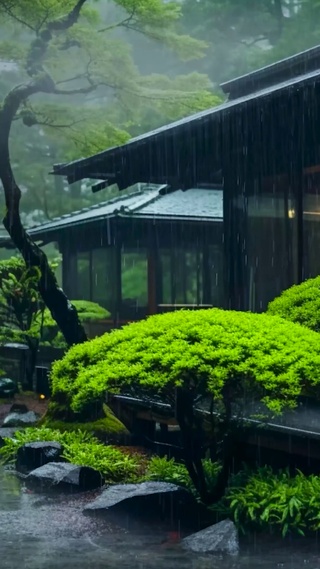 雨天庭院