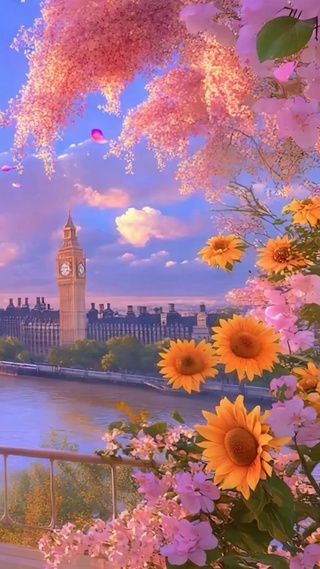 樱花树木海景