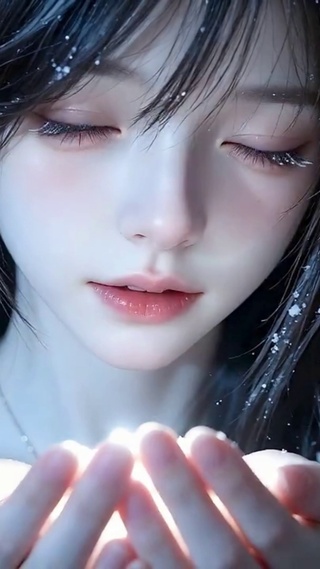 唯美聆风捧雪少女