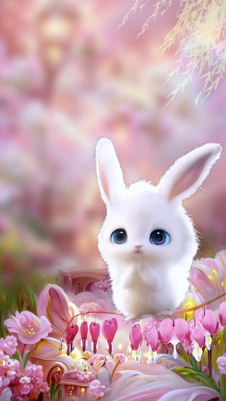 粉色花可爱兔子
