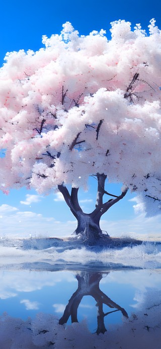 蓝天下的雪树