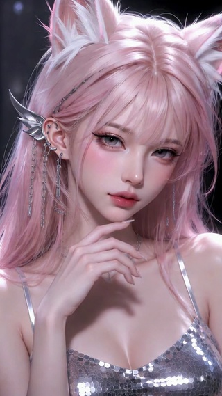 粉发猫耳二次元美少女
