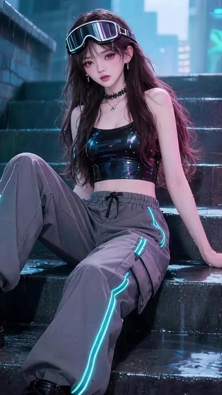赛博雨天美女
