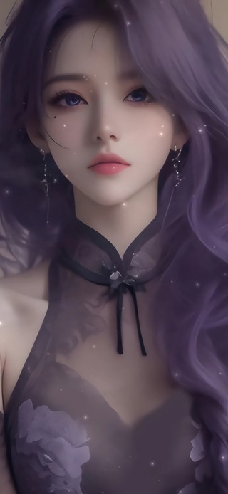 4K 紫色长发美少女