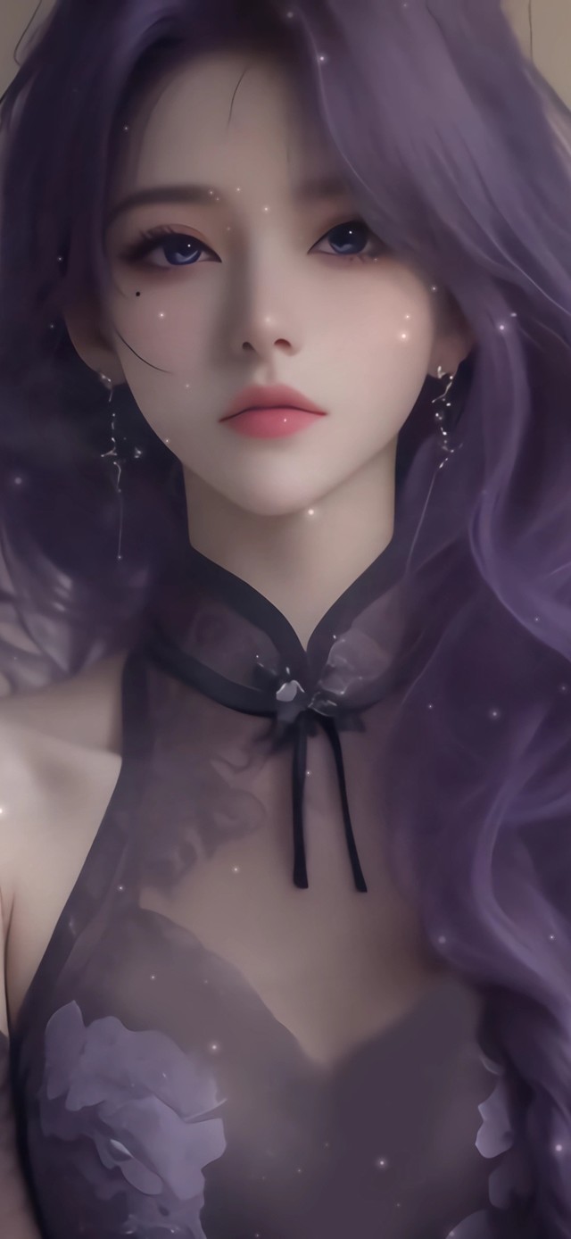 4K 紫色长发美少女