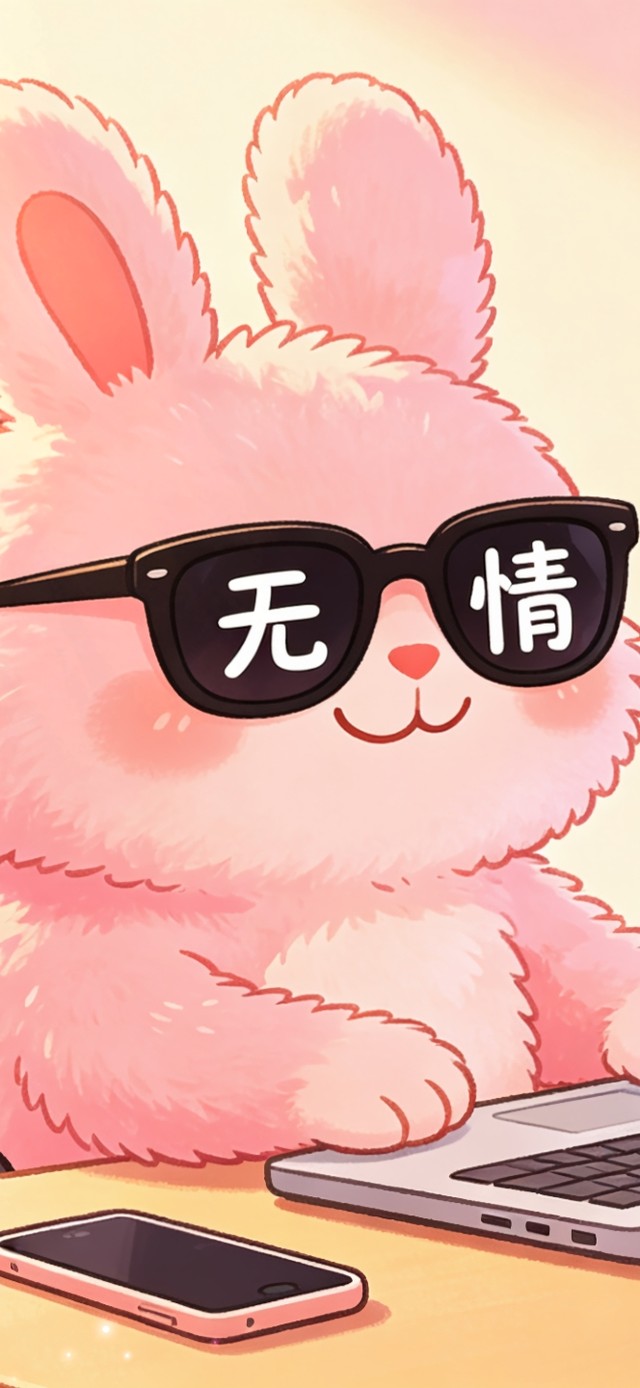花漾壁纸|工位上的酷粉兔打工人