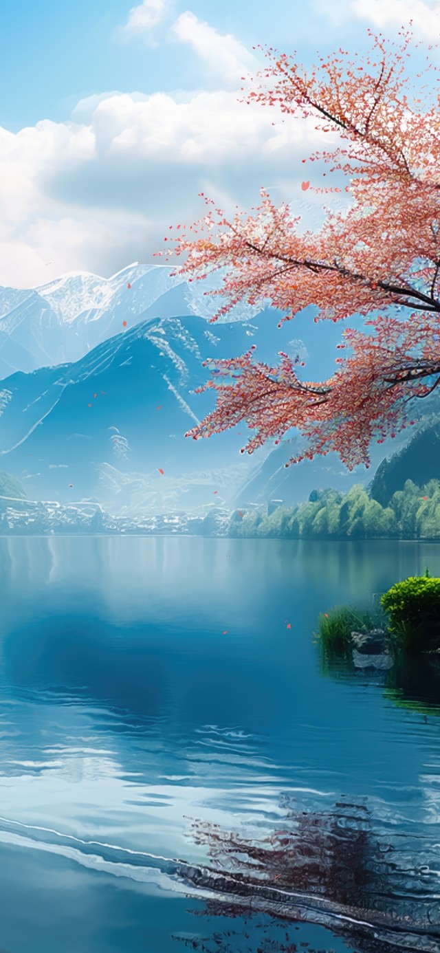 唯美樱花湖景
