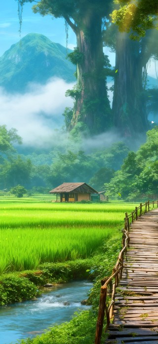 4k巨树森林田间小屋