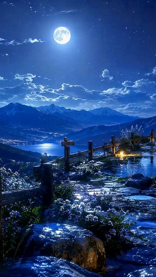 月下山径夜景