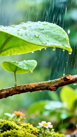 护眼绿叶小雨4K