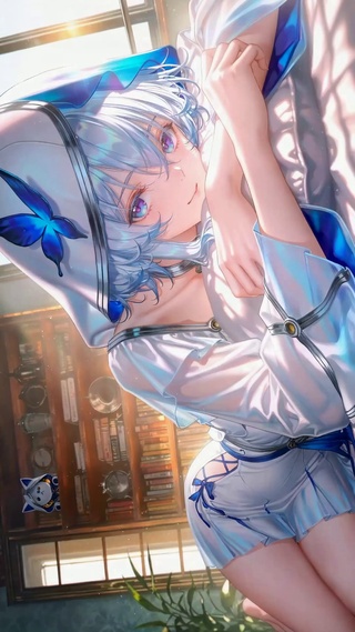 蓝发二次元美少女守岸人