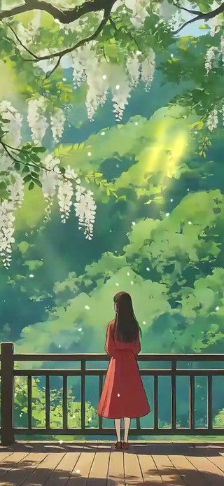 清新树下女孩