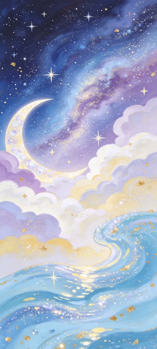 全屏星河漫浪水晶弯月枕云眠