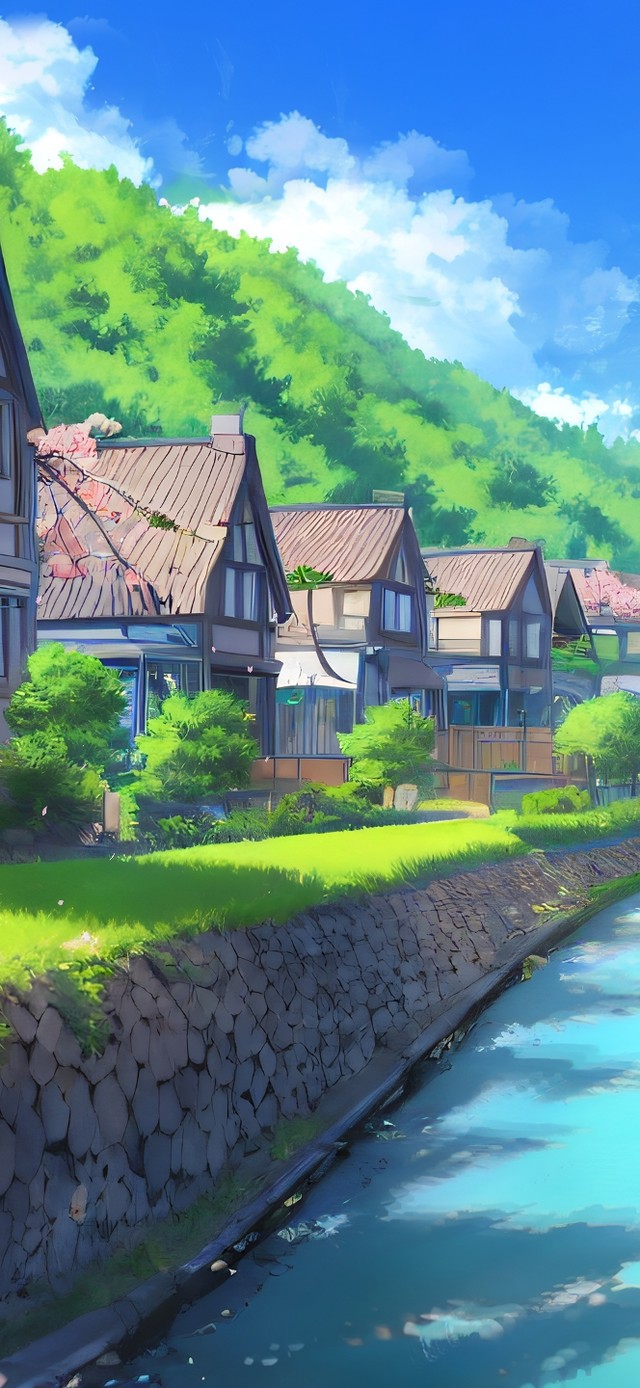 4k河流樱花小镇