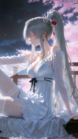 月下樱花白丝女神绯雪