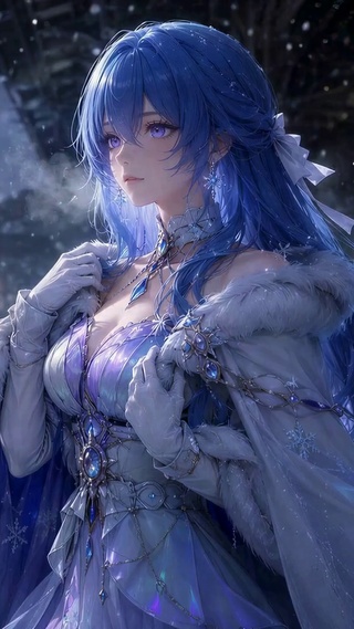 雪夜蓝发少女