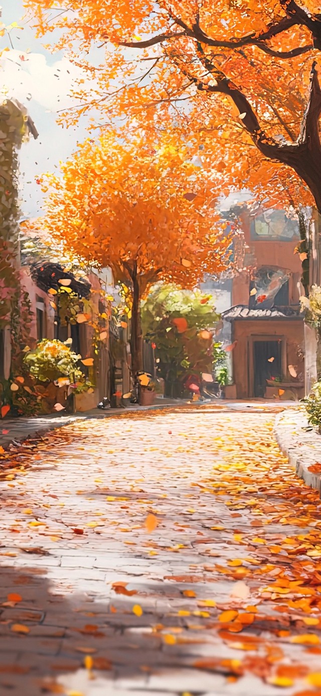 秋叶温馨唯美街道