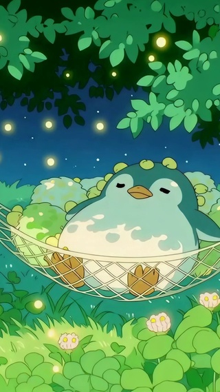 夏夜森林治愈贪睡企鹅