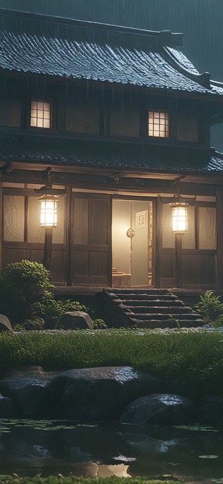 雨夜池塘小屋