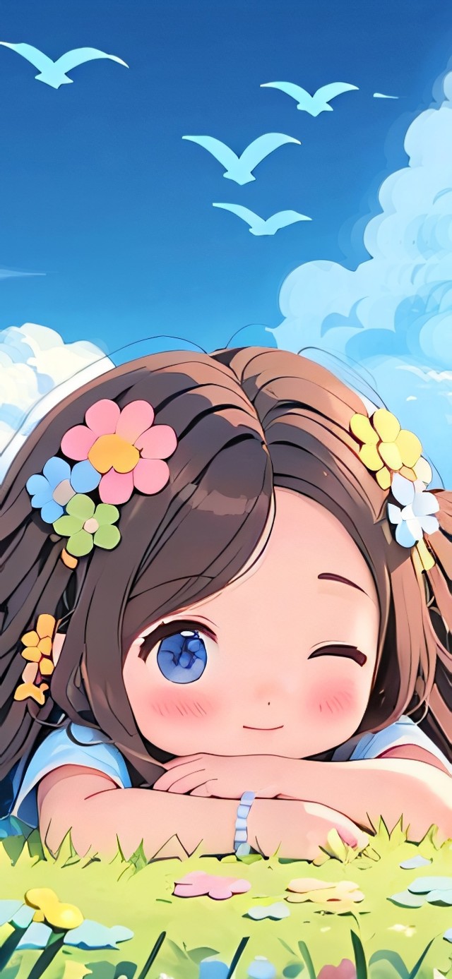 趴在草地里的女孩