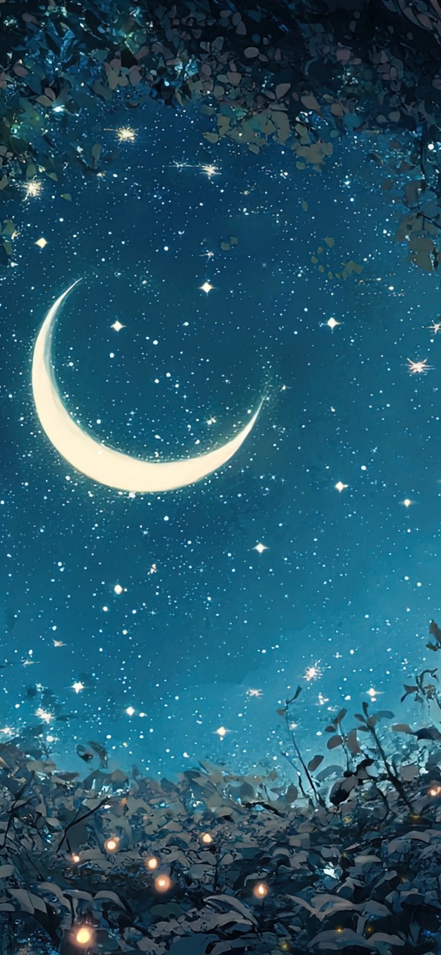 树洞里的弯月微光夜晚