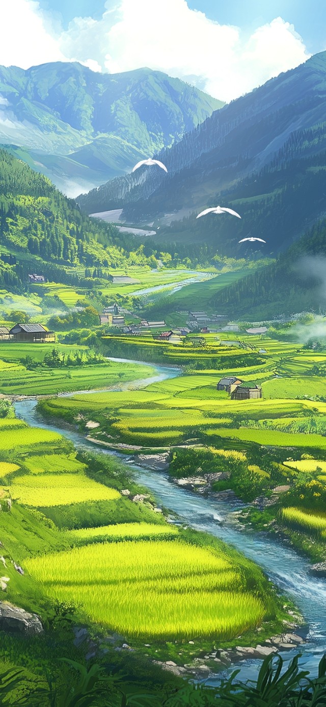 4K治愈绿色护眼村庄