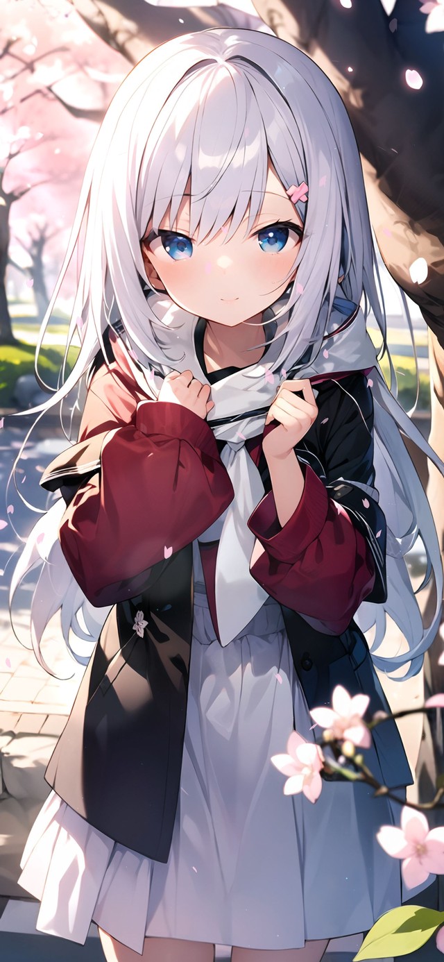 清纯可爱樱花树下少女