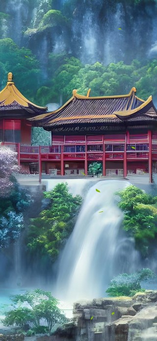 古风山水瀑布