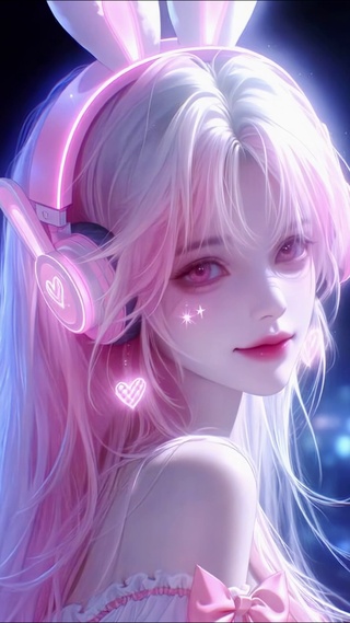 粉发兔耳发光甜酷美少女
