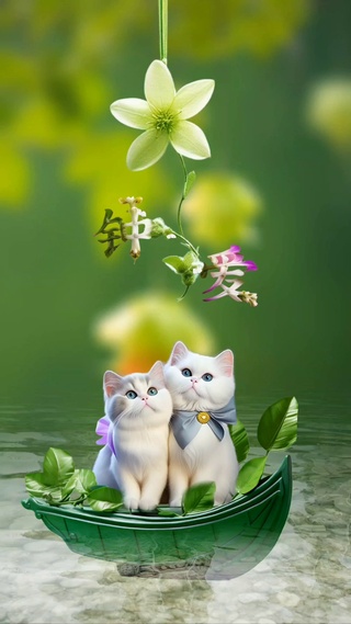 两只萌猫，一朵鲜花，一切都善良与美好的相伴