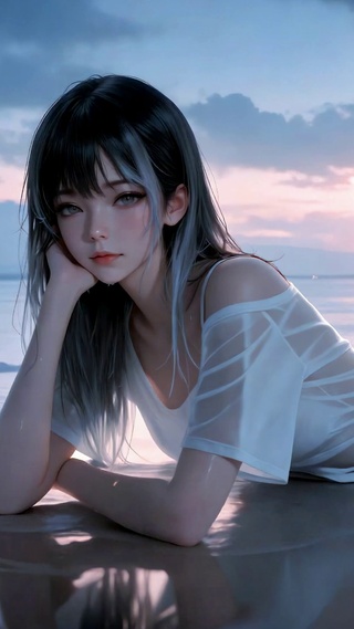 海边黄昏氛围感美女