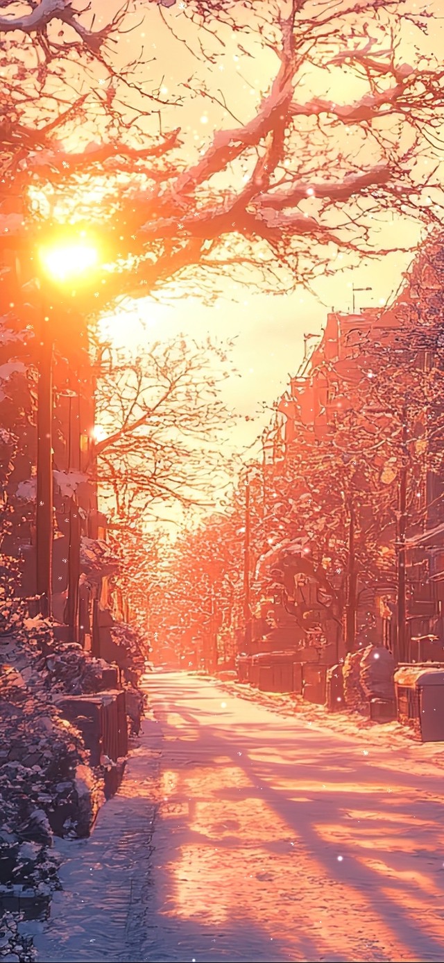 冬日黄昏城市静谧街道