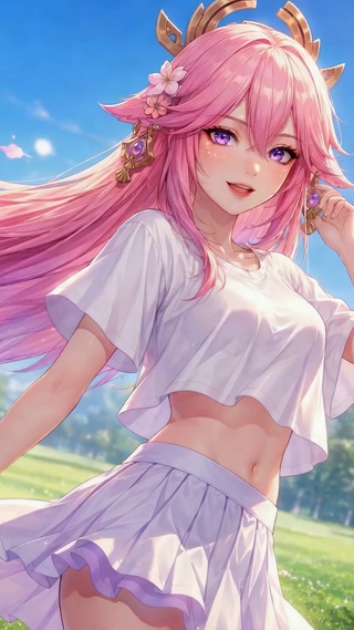 清新户外粉发二次元美少女