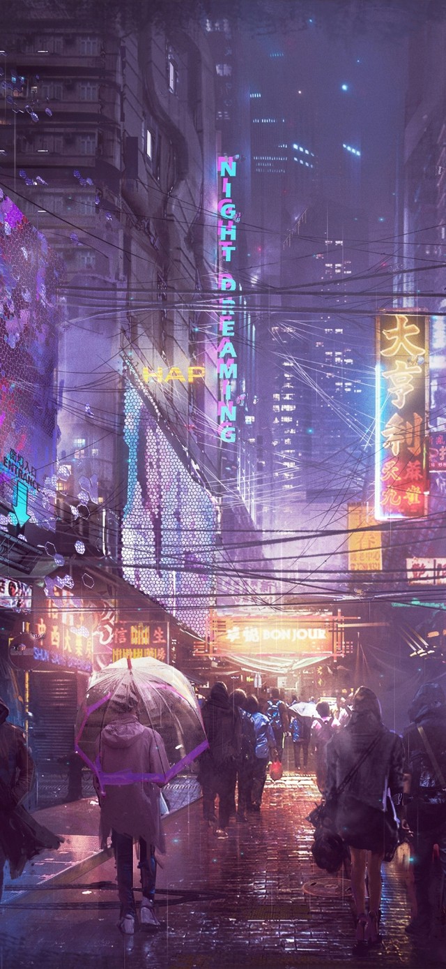 4k 赛博朋克雨天城市街道