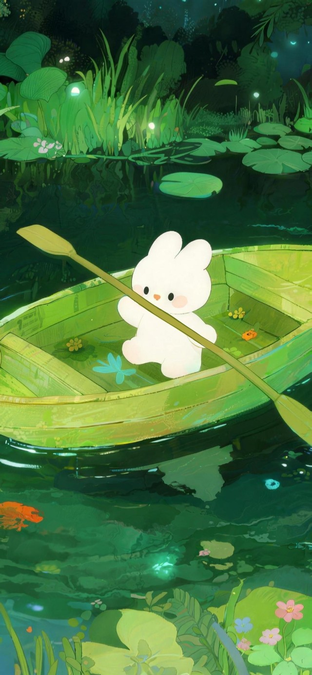 幽静湖水中的小兔