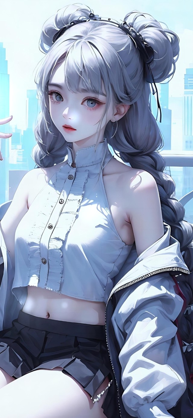 银色双髻编发少女