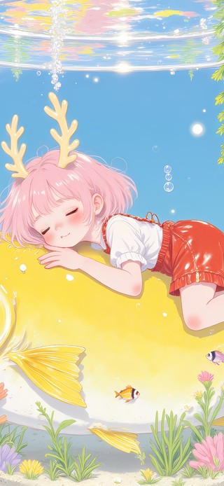 玻璃瓶里女孩和锦鲤