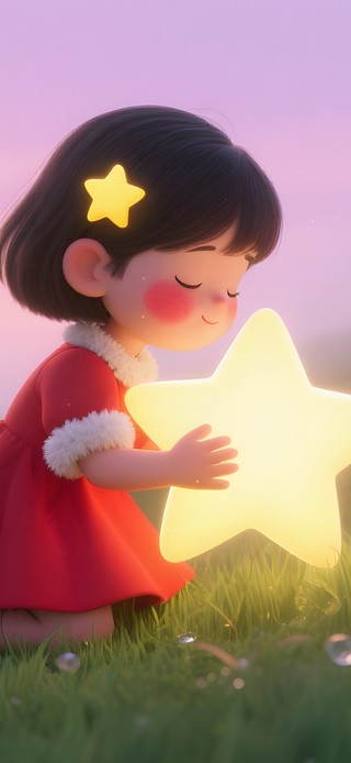 草原抱着星星的女孩
