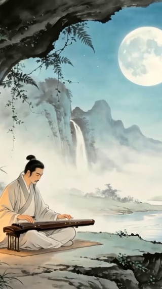 山水瀑布古筝