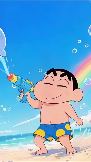 海边玩耍的小新