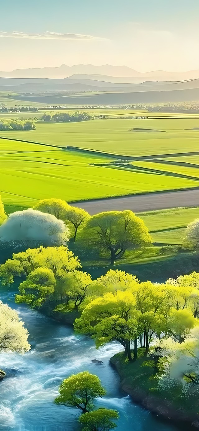 唯美绿色草原河流