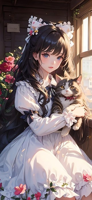 少女和猫咪