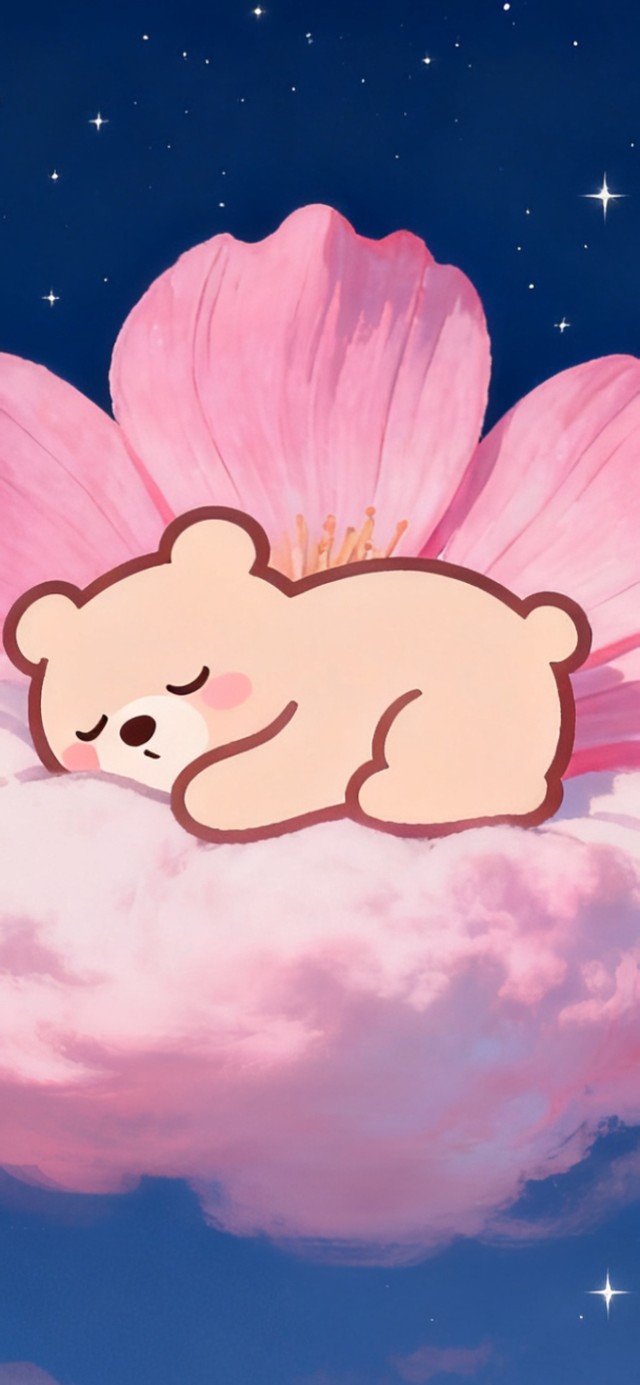 云朵上熟睡可爱小熊