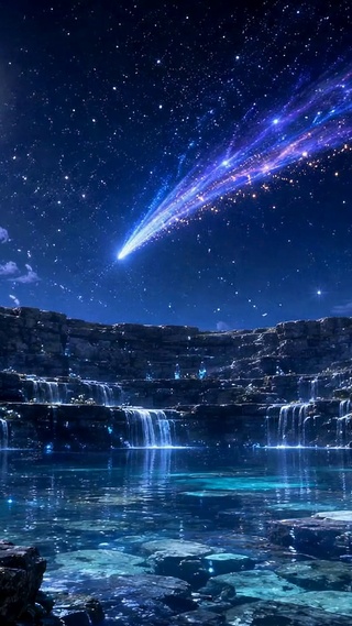 梦幻月夜星空蓝水晶瀑布
