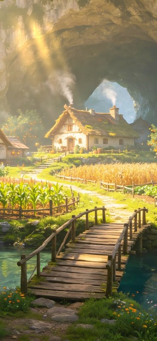 山洞中的农家小屋