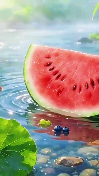 夏日溪边清凉西瓜果蔬